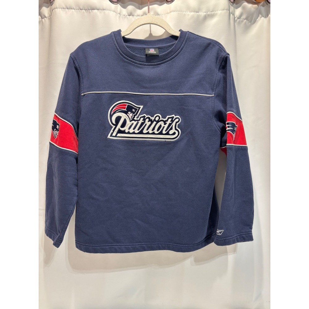 Reebok Patriots Sweatshirt Kids Large 14/16 Navy Blue NFL Crewneck Fleece Logo